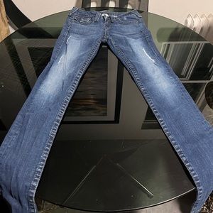 Tue Religion medium wash Swarovski button jeans